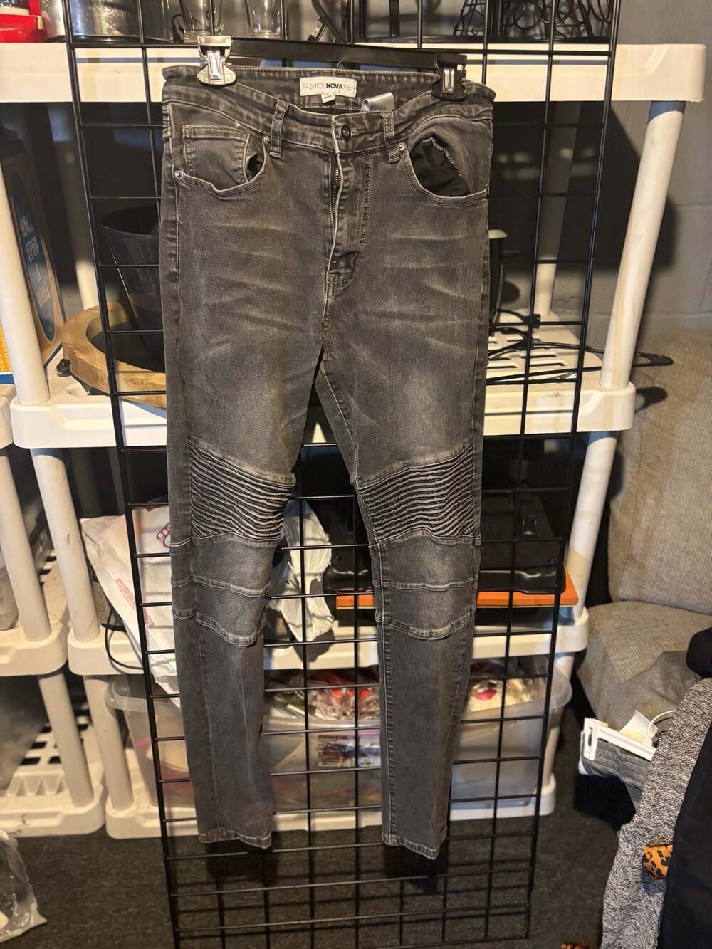 Fashion Nova Men Black Moto Biker Jeans Size 32